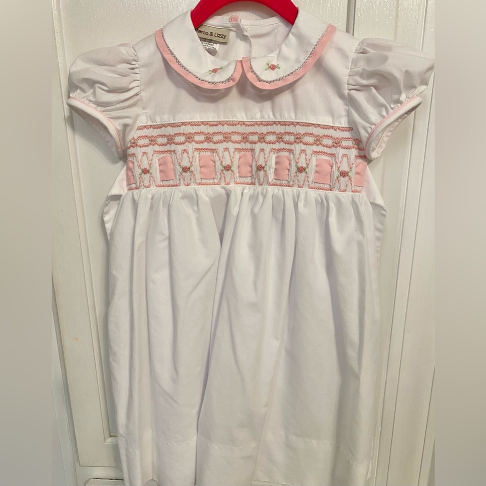Pink and White Smocked Kids Dress